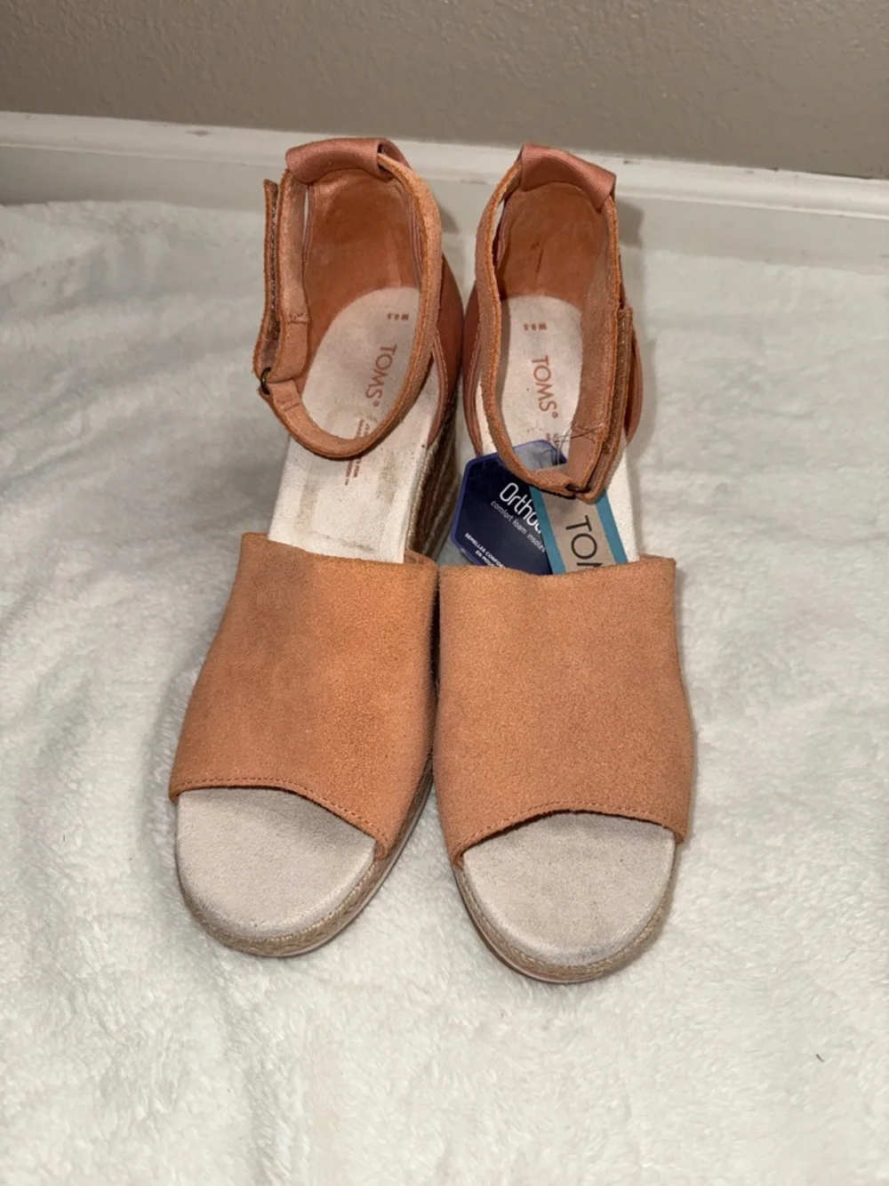 Toms Women's Marisol Beige Peach Suede Espadrille Wedge Sandal - Sz 9.5, NWOB